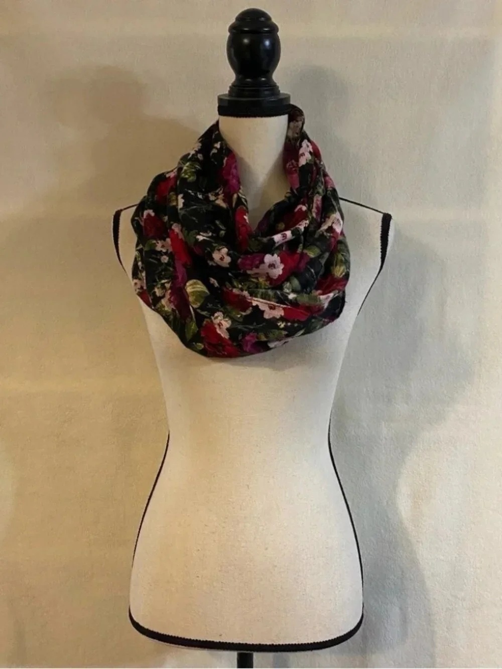 J. Jill black red purple floral print woven infinity scarf
